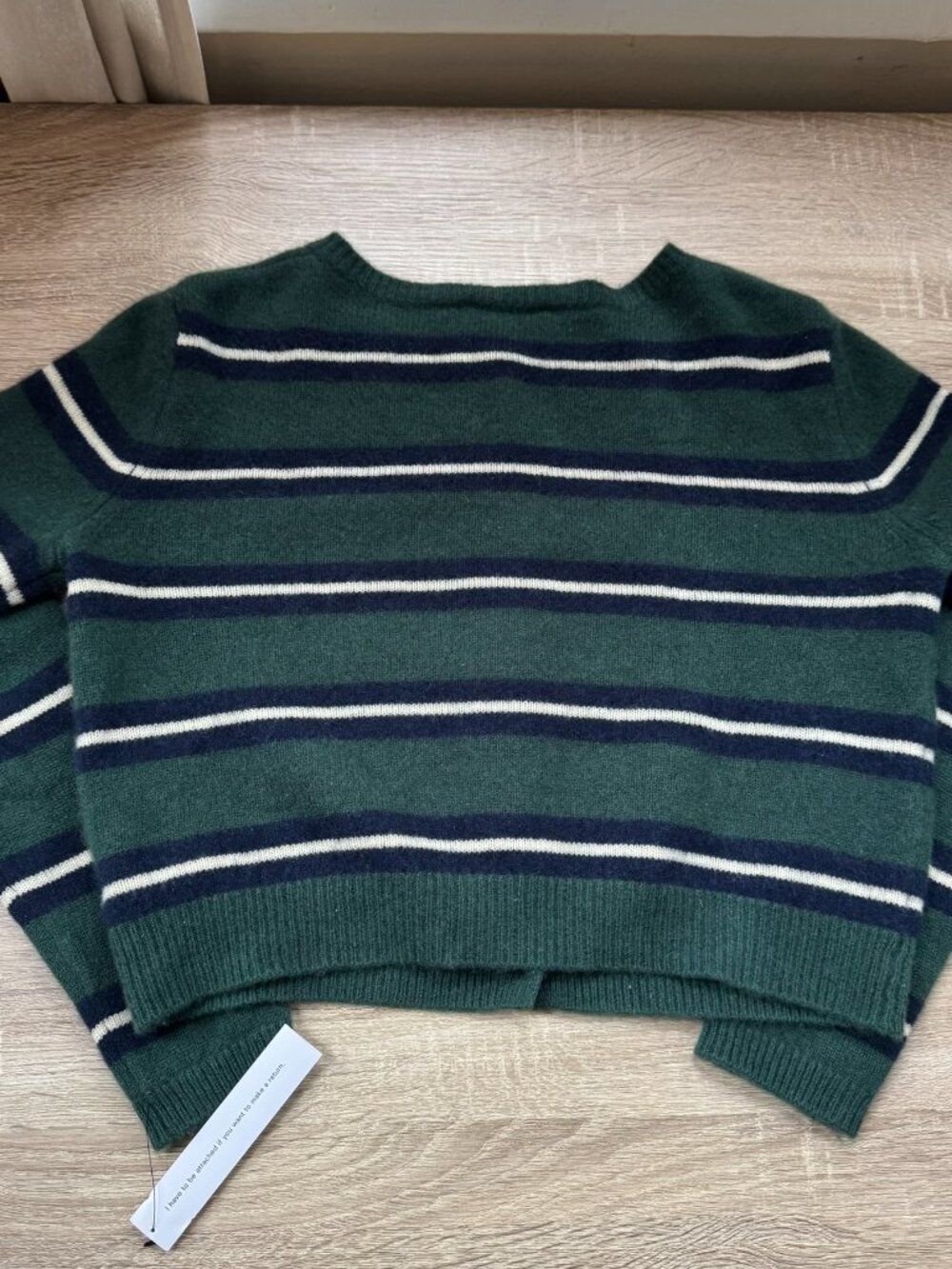 NWT Reformation Clara Cashmere Crew Cardigan Green Stripe Small - Picture 11 of 16